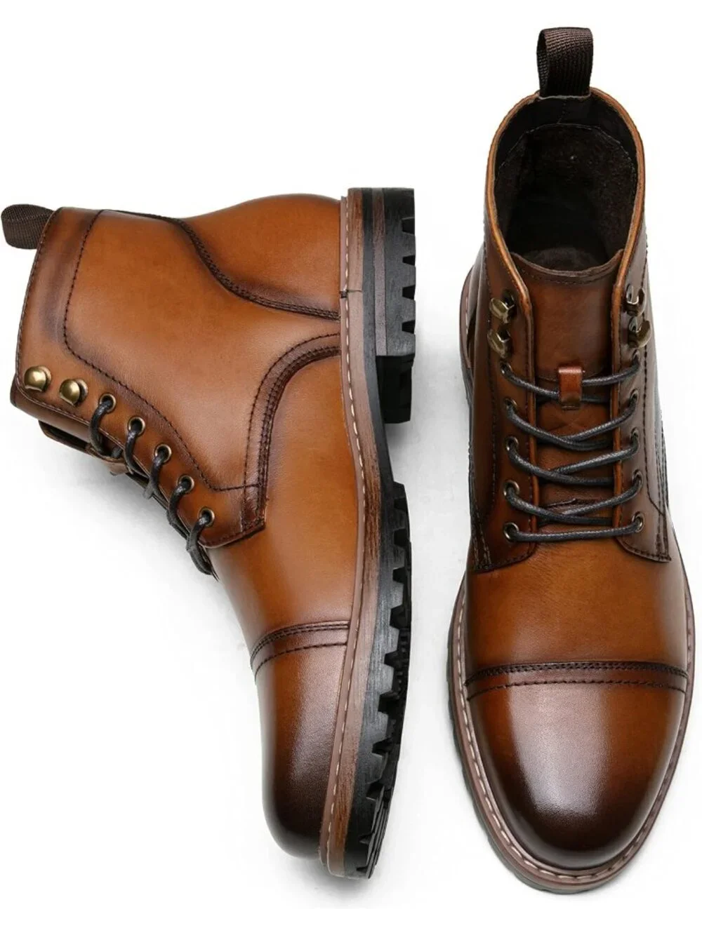 Men's Brown 1 Boots Premium Leather Cap Toe Casual Boots Chukka Dress Boots